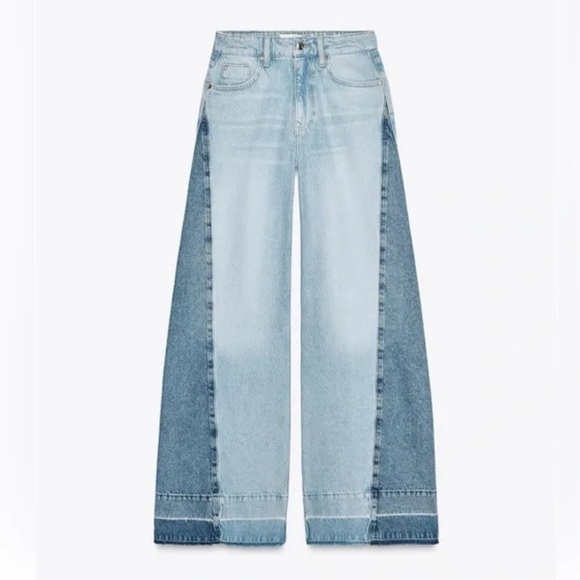 Zara Denim - Zara Wide Leg Contrast Panel Jeans - Size 4